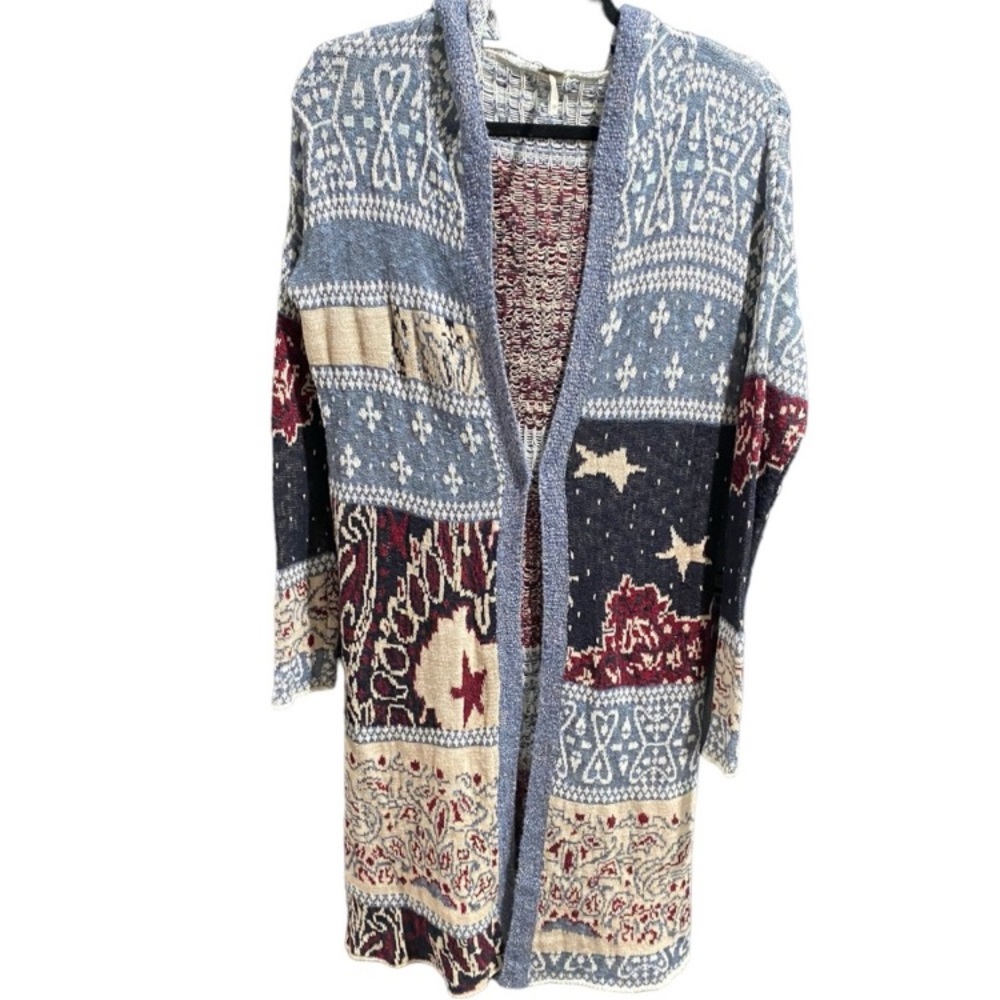FREE PEOPLE 🇺🇸 Americana Star Pattern Hooded Cardigan Sweater - Picture 7 of 13